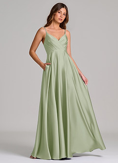 Azazie Amani Bridesmaid Dresses Dusty Sage A-Line Pleated Stretch Satin Dress image4