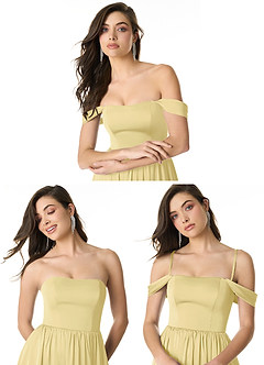 Azazie Morana Jurken voor bruidsmeisjes Converteerbaar Jurk van Stretch Satijn met A-Lijn Off the Shoulder Citroensorbet image10