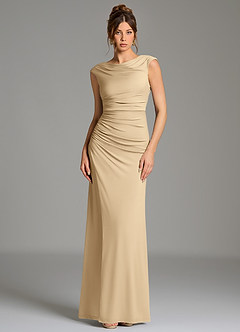 Azazie Chantal Bridesmaid Dresses Champagne Mermaid Pleated Premium Stretch Jersey Dress image1