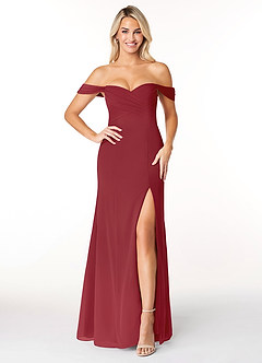 Azazie Joretta Final Sale Pomegranate A-Line Off the Shoulder Chiffon Convertible Dress image1