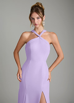 Azazie Rue Vestidos de damas de honor Vestido de Lila de Gasa de Corte en A con Halter image3