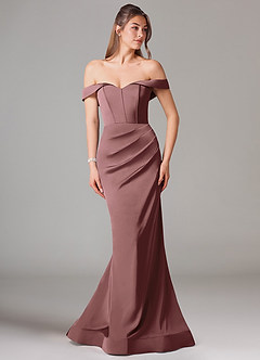 Azazie Everly Bridesmaid Dresses Vintage Mauve Mermaid Off the Shoulder Stretch Satin Convertible Dress image3