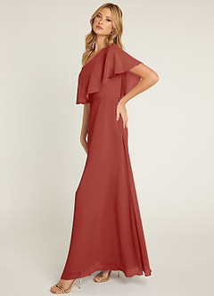Azazie Lizzy Bridesmaid Dresses Terracotta A-Line One Shoulder Chiffon Dress image4