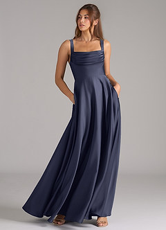 Azazie Shaude Bridesmaid Dresses Stormy A-Line Pleated Stretch Satin Dress image4