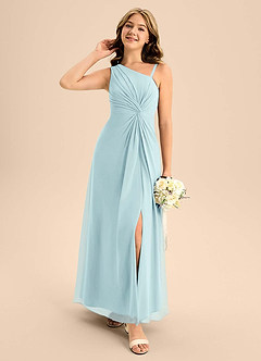 Azazie Brooke Junior Sea Glass A-Line Side Slit Chiffon Dress image3