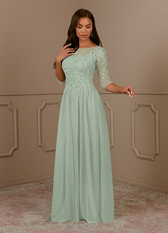 Azazie Harriet Mother of the Bride Dresses Dusty Sage A-Line Scoop lace Mesh Dress image3