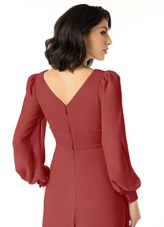 Azazie Sage Final Sale Cabernet A-Line Long Sleeve Chiffon Dress image5