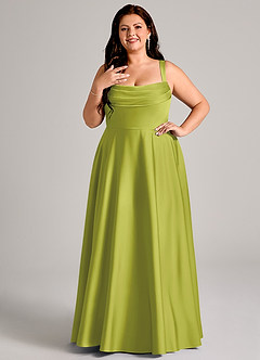 Azazie Shaude Bridesmaid Dresses Lemongrass A-Line Pleated Stretch Satin Dress image8