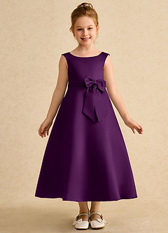 Azazie Eve Flower Girl Dresses Grape A-Line Pleated Matte Satin Dress image4