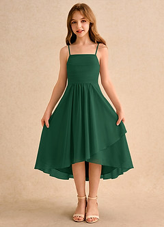 Azazie Twilight Dance Flower Girl Dresses Dark Green A-Line Pleated Chiffon Dress image5