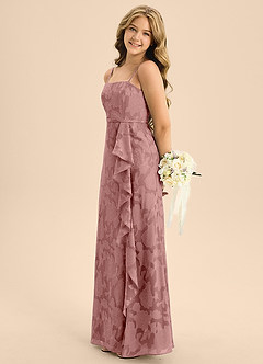 Azazie Kaylee Junior A-Linie Gürtel/Schärpe Blumen-Burnout Kleid Altrosa image5