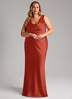 Azazie Rylina Bridesmaid Dresses Rust Mermaid Stretch Satin Dress image9