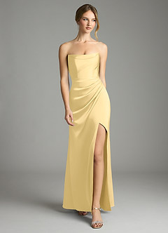 Azazie Leonis Brautjungfernkleider Wandelbar Meerjungfrau-Linie Plissee Stretch-Satin Kleid Butter image5