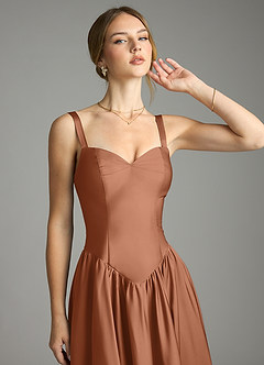 Azazie Evadina Suknie dla druhen Linia A Gorset Satyna elastyczna Do ziemi Sukienka image5