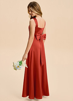 Azazie Kiki Junior Rust A-Line Bow Stretch Satin Dress image2