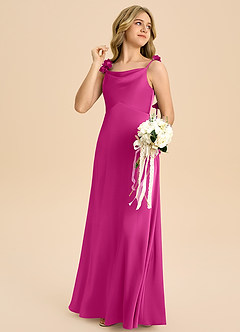 Azazie Gumdrop Junior Robe Empire en Satin extensible Plissée Fuchsia image4