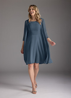 Azazie Shirley Abiti per la Madre della Sposa Abito A-Line in Chiffon con Scollo a U a Pieghe Blu Nettuno image2