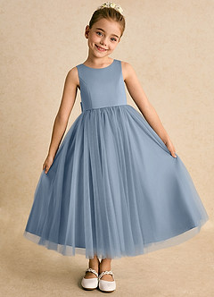 Azazie Solia Robe Demoiselle D'honneur Fillette Robe Princesse en Tulle Arc Bleu Poussiéreux image5