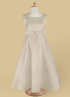 Azazie Lindy Flower Girl Dresses Frost A-Line Pleated Matte Satin Dress image13