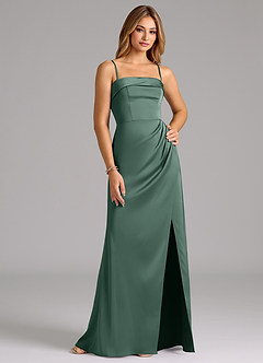 Azazie Aretha Bridesmaid Dresses Eucalyptus A-Line Strapless Stretch Satin Convertible Dress image6