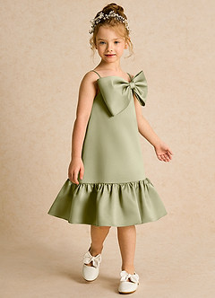 Azazie Kiwi Flower Girl Dresses Moss Green A-Line Spaghetti Strap Matte Satin Dress image3