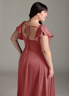 Azazie Bondi Bridesmaid Dresses Antique Rose A-Line Bow Stretch Satin Dress image12