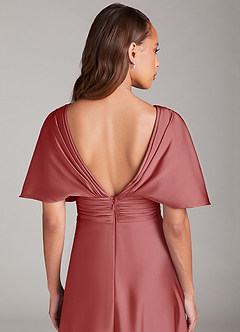 Azazie Pamela Robes de demoiselle d'honneur Robe Trapèze en Satin extensible Plissée Antique Rose image6