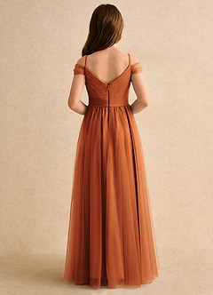 Azazie Yuna Girls Formal Flower Girl Dresses Cinnamon A-Line Off the Shoulder Tulle Dress image2