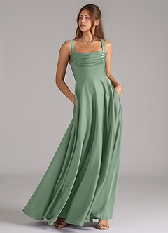 Azazie Shaude Robes de demoiselle d'honneur Robe Trapèze en Satin extensible Plissée Matcha image3