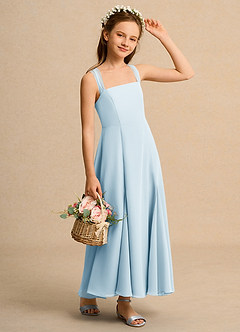 Azazie Tater Junior Formal vestidos de niña de las flores Vestido de Azul Cielo de Gasa de Corte En A con Plisado image3