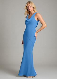 Azazie Rylina Vestidos de damas de honor Vestido de Azul Grisaceo de Gasa de Corte Sirena con Plisado image4