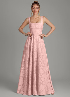 Azazie Azaria Bridesmaid Dresses Powder Pink A-Line Corset Floral Burnout Dress image1