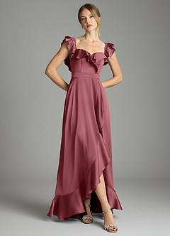 Azazie Lyra Bridesmaid Dresses Desert Rose A-Line Off the Shoulder Stretch Satin Convertible Dress image3