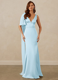 Christian Siriano Bridal for Azazie 1011 Vestidos de damas de honor Vestido de Azul Cielo de Satén Elástico de Corte Sirena con Lazo image1