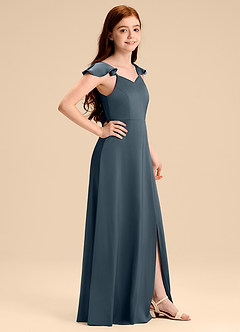 Azazie Everett Junior Vestido de Crepúsculo de Satén Elástico de Corte en A con Lazo image3