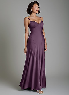 Azazie Tierra Bridesmaid Dresses Plum A-Line Corset Stretch Satin Dress image4