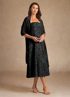 Azazie Lorain Kleider für die Brautmutter A-Linie Plissee Blumen-Burnout Kleid Schwarz image4