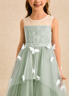 Azazie Mariposa Robe Demoiselle D'honneur Fillette Robe Princesse en Tulle Dentelle Vert Sauge image6