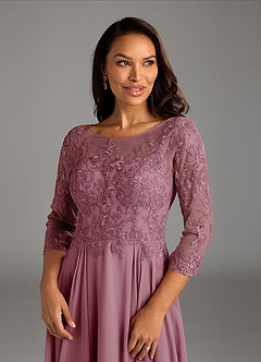 Azazie Marge Kleider für die Brautmutter A-Linie Schaufel Spitze Chiffon Kleid Vintage Mauve image5