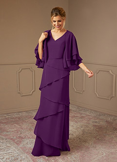 Azazie OHara Mother of the Bride Dresses Grape A-Line V-Neck Chiffon Dress image3