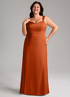 Azazie Denice Robes de demoiselle d'honneur Robe Fourreau en Satin extensible Plissée Orange Brûlée image10