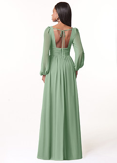 Azazie Norah Robes de demoiselle d'honneur Robe Trapèze en Mousseline de soie Col en V, manches longues Matcha image2