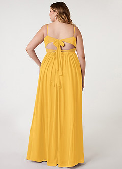 Azazie Zeya Bridesmaid Dresses Marigold A-Line V-Neck Pleated Chiffon Dress image7