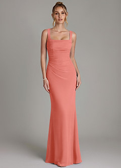 Azazie Agustina Bridesmaid Dresses Salmon Pink Mermaid Corset Chiffon Dress image5