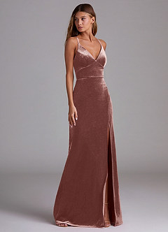 Azazie Becca Robes de demoiselle d'honneur Robe Fourreau en velours Rustikale Rose image3