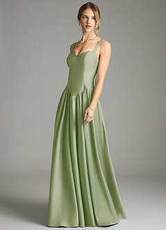 Azazie Evadina Vestidos de damas de honor Vestido de Salvia Polvorienta de Satén Elástico de Corte en A con Corsé image3