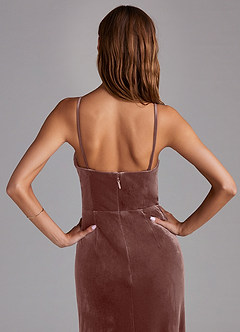 Azazie Maci Bridesmaid Dresses Espresso Sheath Pleated Velvet Dress image5