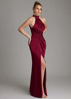 Azazie Gracelynn Bridesmaid Dresses Burgundy Sheath Pleated Stretch Satin Dress image7