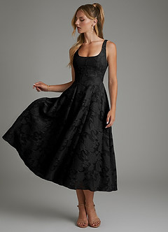 Azazie Isabella Bridesmaid Dresses Black A-Line Corset Floral Burnout Dress image3