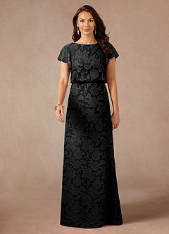Azazie Lehi vestidos de madre de la novia Vestido de Negro de Devorado Floral de Corte En A con Cuello de barco image4